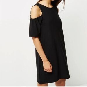 Zara Black Sheath Tshirt Dress Cold Shoulder Textured Mini Black